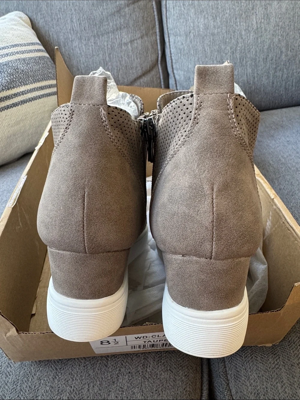 Journee Collection Taupe Perforated Wedge Sneaker Bootie with Side Zip